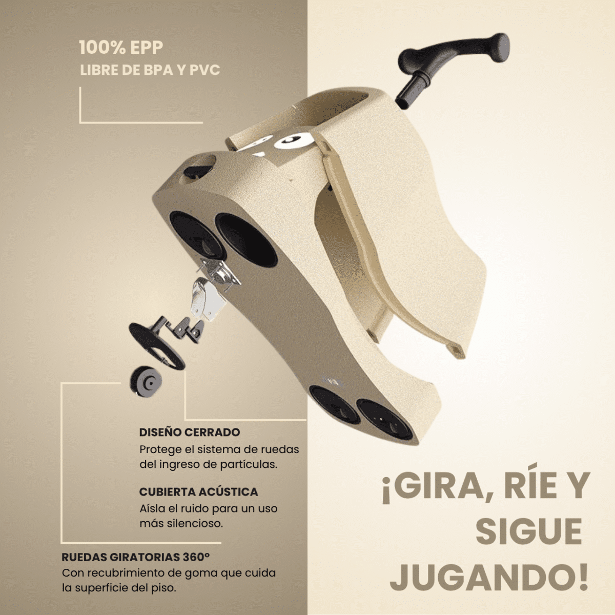 Poly Go Caminador Para Bebés Niños 4 En 1 Material Seguro_Beige - Imagen 2